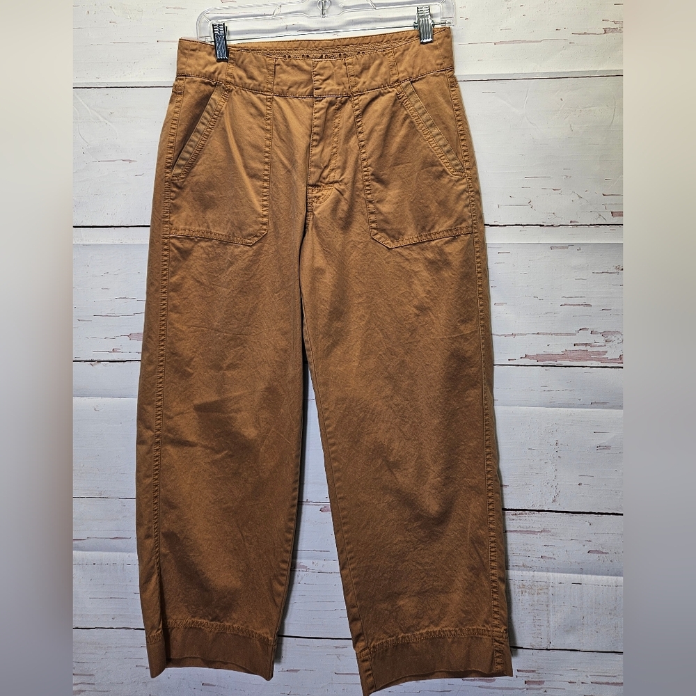 SUNDANCE dark Khaki Crop Pants/capri Cotton, Size 6P Wide Leg